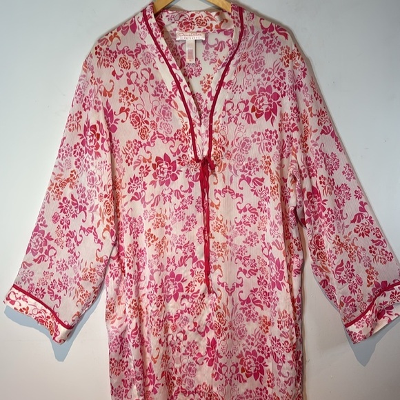 Oscar De La Renta Pink Label Lightweight Robe House Coat-Pink Floral-size XL - Picture 2 of 11